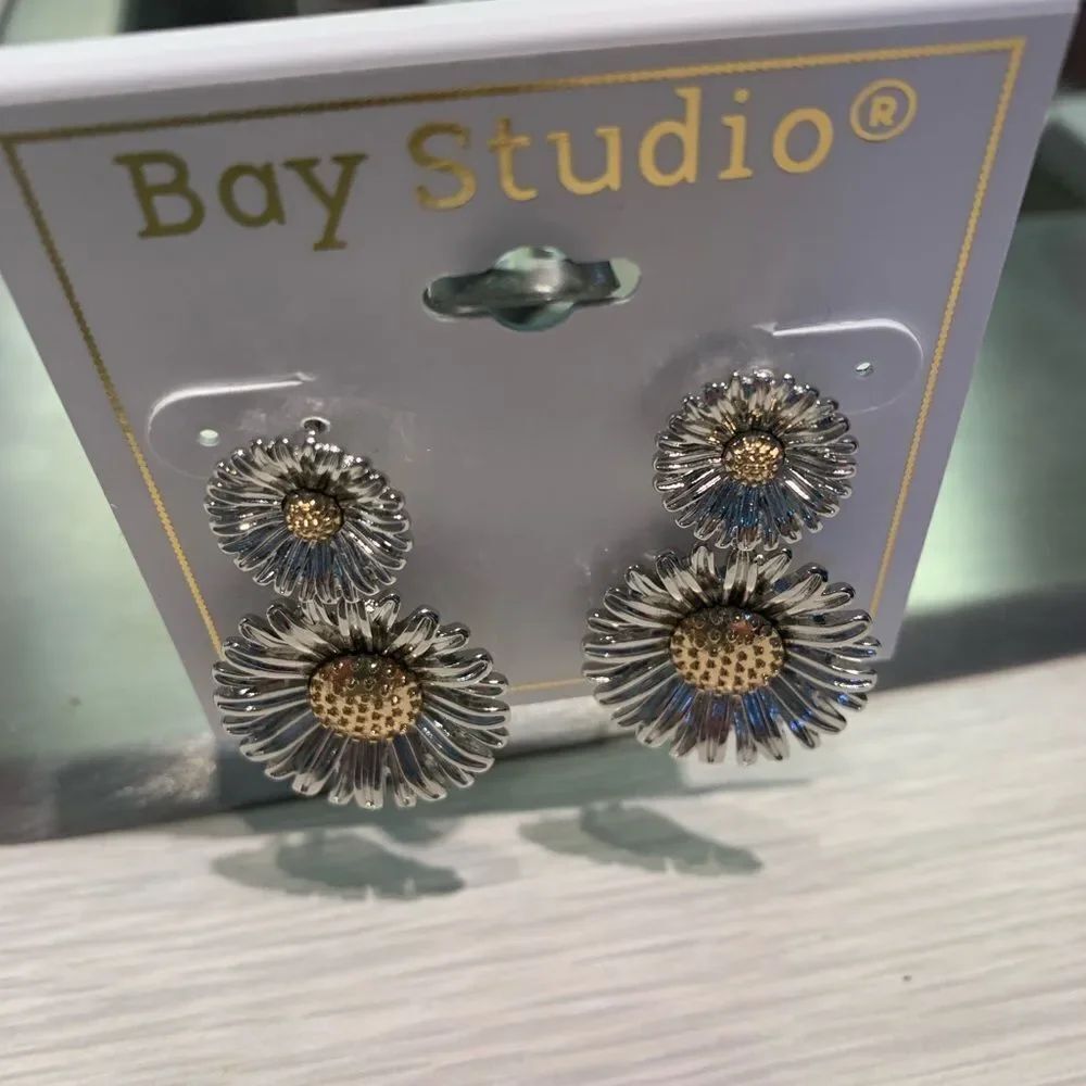 Bay Studio Silver and Gold Sun Flower Earrings